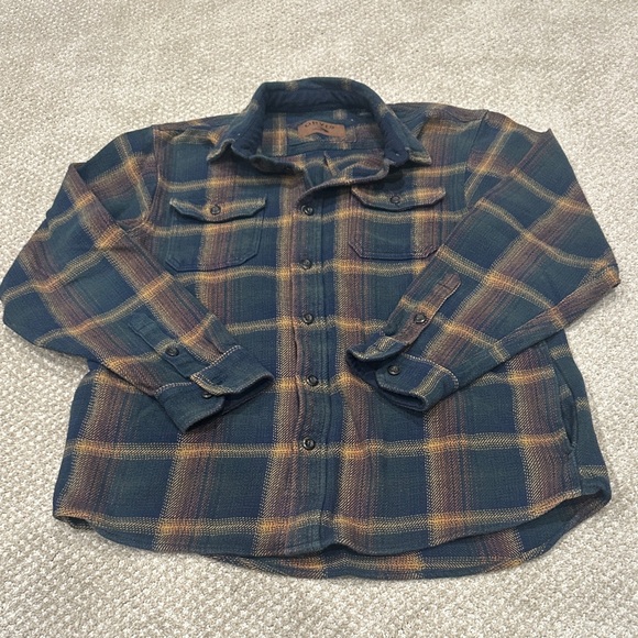 🧡Orvis Mens heavy weight BigBear Flannel Shirt/Jacket buttonup navy/brown sizeL🧡 - Picture 1 of 3